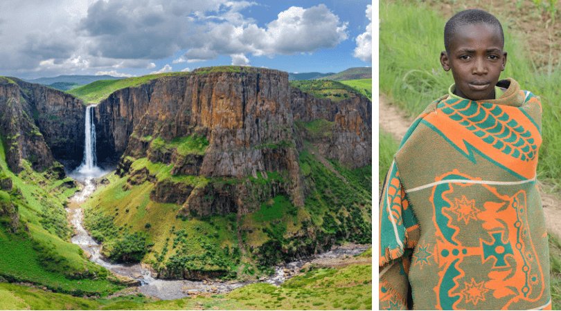 Lesotho facts for kids: Waterfalls and Blanket boy - images by MBrand85 and GilK/shutterstock.com Lesotho facts for kids: Waterfalls and Blanket boy - images by MBrand85 and GilK/shutterstock.com